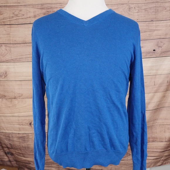 BROOKS BROTHERS SUPIMA COTTON V-NECK BLUE SWEATER MENS SIZE L LARGE - Picture 2 of 6